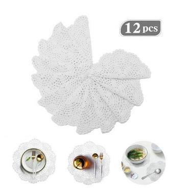 Doilies 12Pcs 8 Inch Doilies Crochet Round Lace Doily Handmade Placemats Cotton Crocheted White
