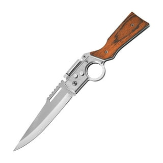 Pocket Knife - Camping Hiking Hunting Fishing Folding Knife Wood Handle  with Locker EDC Gift for Men Women 