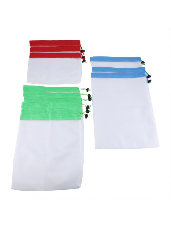 Kitchen Gadgets Reusable Fruits Sack, Drawstring Mesh Bags 12pcs for Camping for Grocery Shopping for Men Women