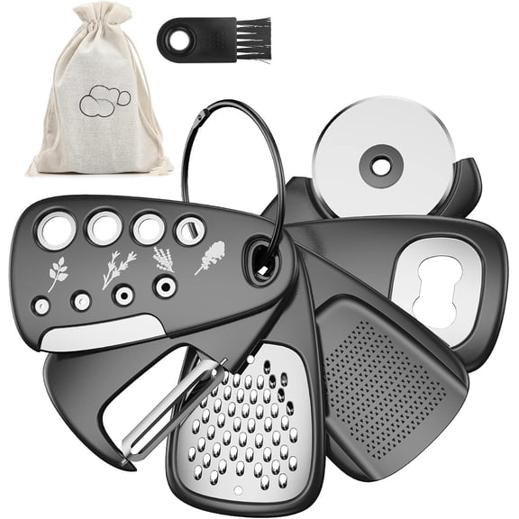 Kitchen Gadgets Set 6 count, Space Saving, Cheese Grater, Bottle Opener, Fruit Vegetable Peeler, Pizza , Garlic Ginger , Stripper Set