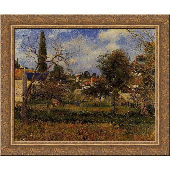 Kitchen Gardens, Pontoise 24x20 Gold Ornate Wood Framed Canvas Art by Pissarro, Camille