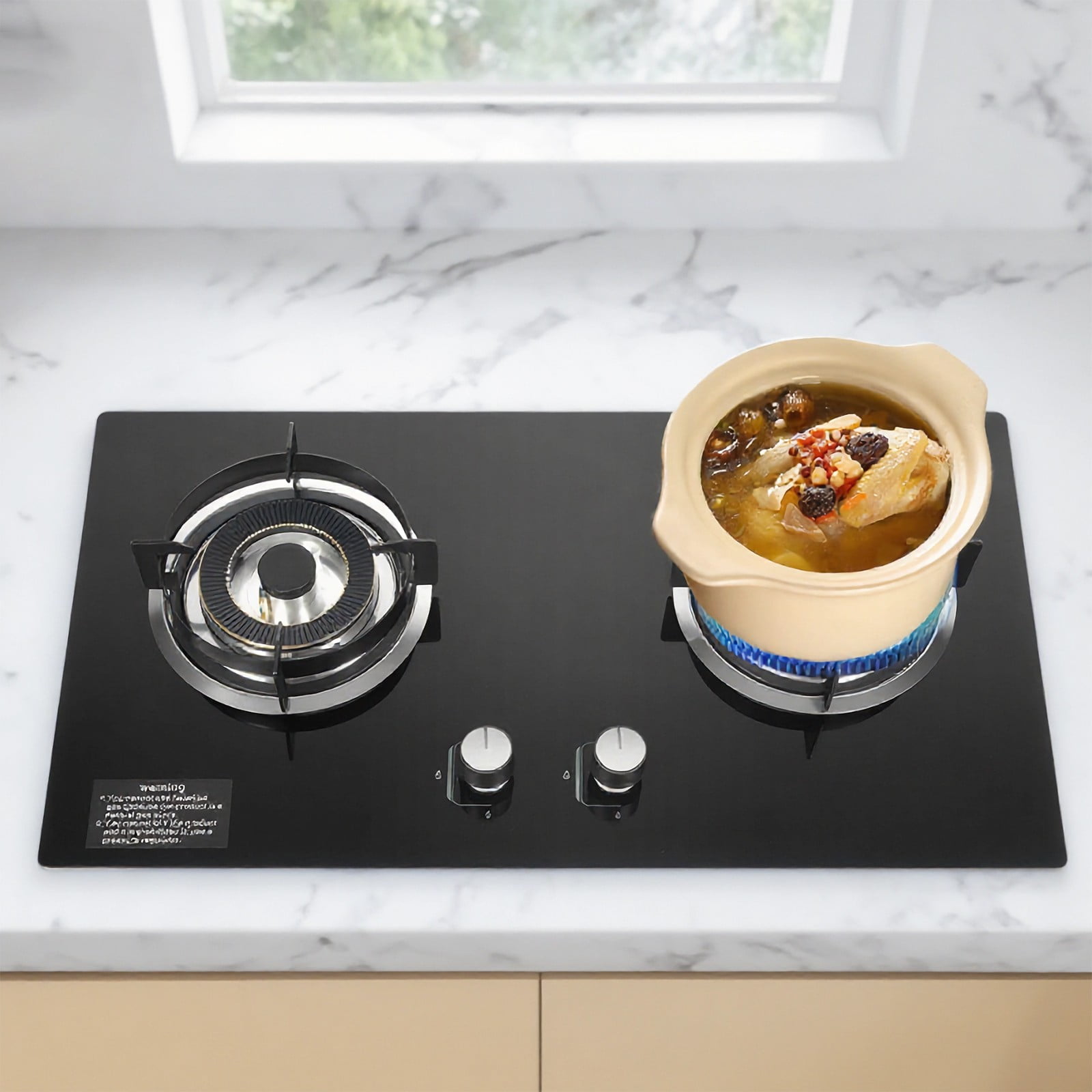 Kitchen Gas Cooktop Stove Top 2 Burners Tempered Glass Built-In NG Gas Stove