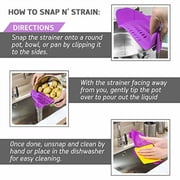 Kitchen Gizmo Snap N Strain Pot Strainer and Pasta Strainer - Adjustable Silicone Clip On Strainer for Pots, Pans, and Bowls - Kitchen Colander - Purple