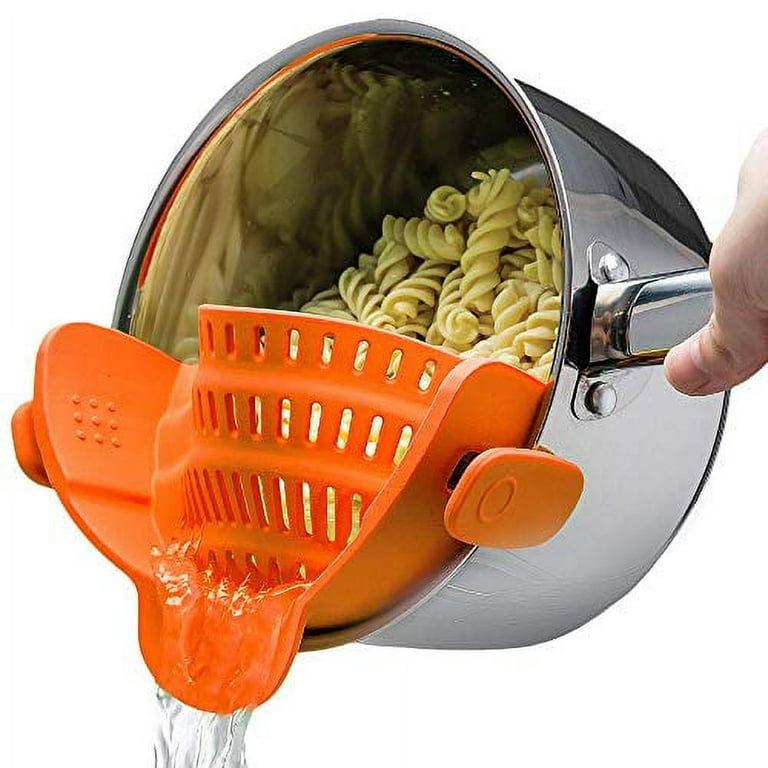 Kitchen Gizmo Snap N Strain Adjustable Silicone Clip on Strainer for Pots, Pans and Bowls - Orange