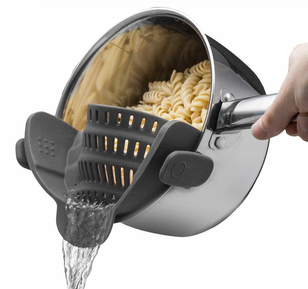 Gray Silicone Clip-On Colander for Pots and Pans