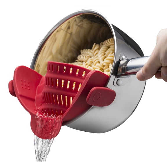 Kitchen Gizmo Snap N Strain Strainer, Clip on Silicone Colander, Fits All Pots and Bowls - Red