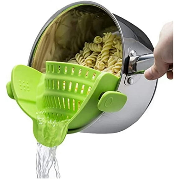 Kitchen Gizmo Snap N Strain Strainer - Clip on Silicone Colander Strainer - Fits All Pots and Bowls - Green