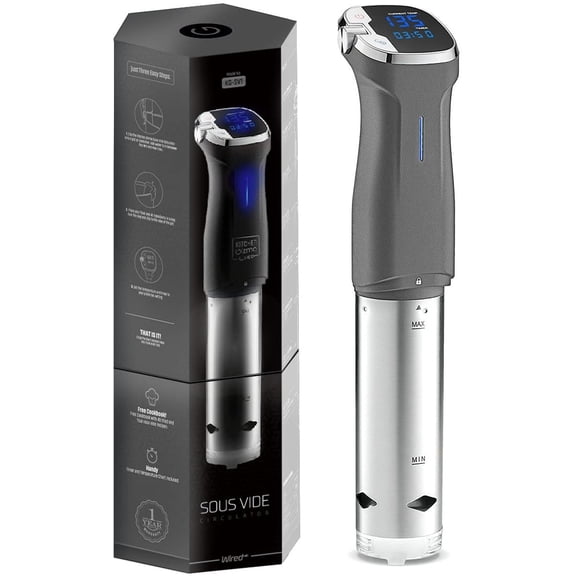 Kitchen Gizmo Sous Vide Immersion 800 Watt Grey Circulator Cooker with Touchscreen Control Panel and Safety Feature