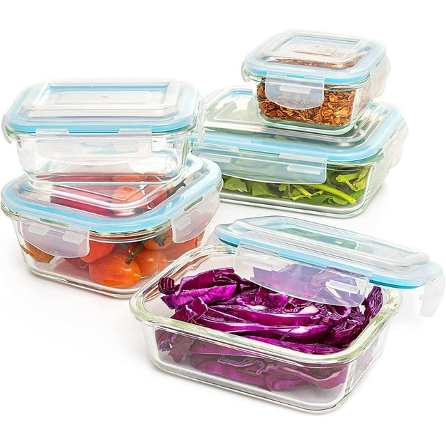 Kitchen Glass Food Storage Containers Set with Lids 10 Pcs. Snapware Transparent Lids Leak Proof