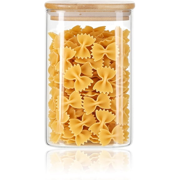 Kitchen Glass Jars Set with Bamboo Lids for Storage (1pcs - 1.22Qt) - Stackable Square Food Jars for Pantry Organization, Coffee, Flour, Snacks, Tea | Kitchen Canisters Set