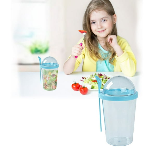 Drinking Glass Yogurt Cup With Lid And Spoon Overnight Oatmeal Container Reusable Plastic Milk Jug Breakfast Oatmeal Smoothie Snack Prep Bowl,Blue Kitchen Glass&Bottle