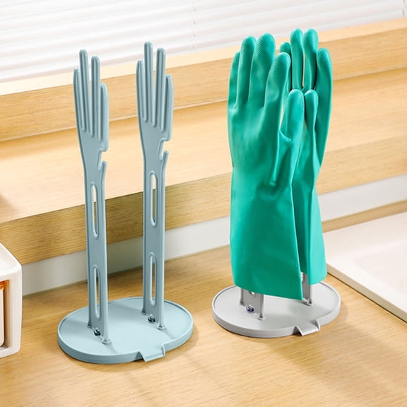 Kitchen Glove Drying Rack with Drip Tray Plastic Finger-Shape Holder for Dish Gloves Cleaning Cloths & Scrubbers Countertop Organizer for Sink Blue