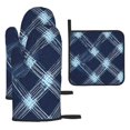 thumbnail image 1 of Kitchen Gloves Heat Insulation Pad Three Sets Of Heat Proof Waterproof Fabric Easy To Clean For Pot Cover Microwave Oven End Bowl Plate Argyle Plaid Deepskyblue_4, 1 of 8