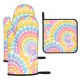 thumbnail image 1 of Kitchen Gloves Heat Insulation Pad Three Sets Of Heat Proof Waterproof Fabric Easy To Clean For Pot Cover Microwave Oven End Bowl Plate Gray Tie-Dye Background Rainbow Colors_2, 1 of 8