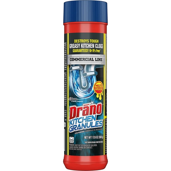 Kitchen Granules Drain Clog Remover and Cleaner, Unclogs Blockage from Grease or Cooking Oil, Commercial Line, 17.6 Oz
