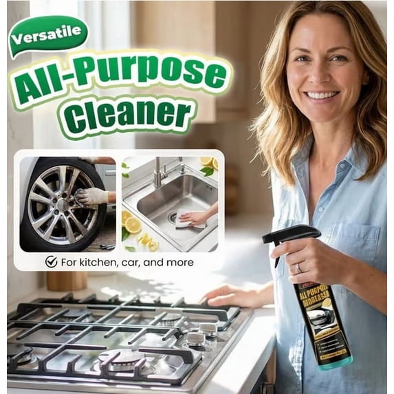 Kitchen Grease Cleaner Spray – Powerful Multi-Active Stain Remover for Hoods, Stovetops, Cabinets & Surfaces with Dense Foam, Mild Formula for Effortless Cleaning