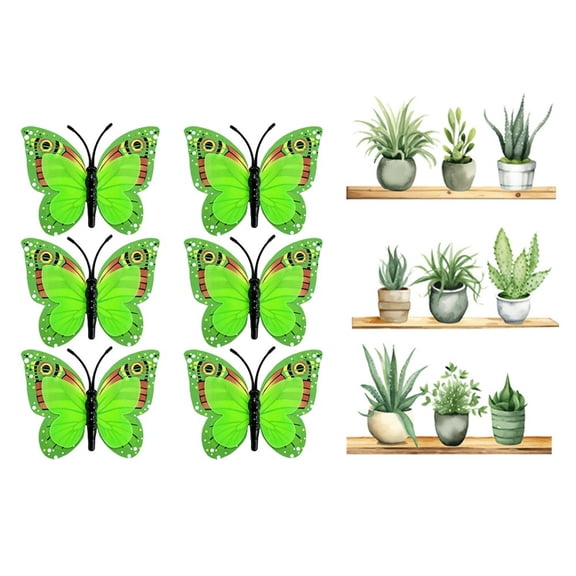 Kitchen Green Plant Wall Stickers 6Pcs Luminous Double-Layer 3D Butterfly Smile Home
