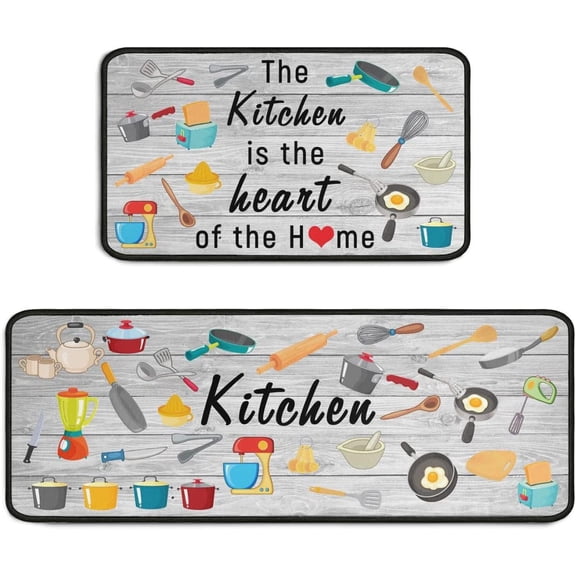 Kitchen Grey Kitchen Rugs Set of 2 Non-Slip Kitchen Rugs Waterproof Microfiber Kitchen Running Rugs Stand Area Mat for Kitchen Floor Farmhouse Decor 17" x 48" + 17" x 24"