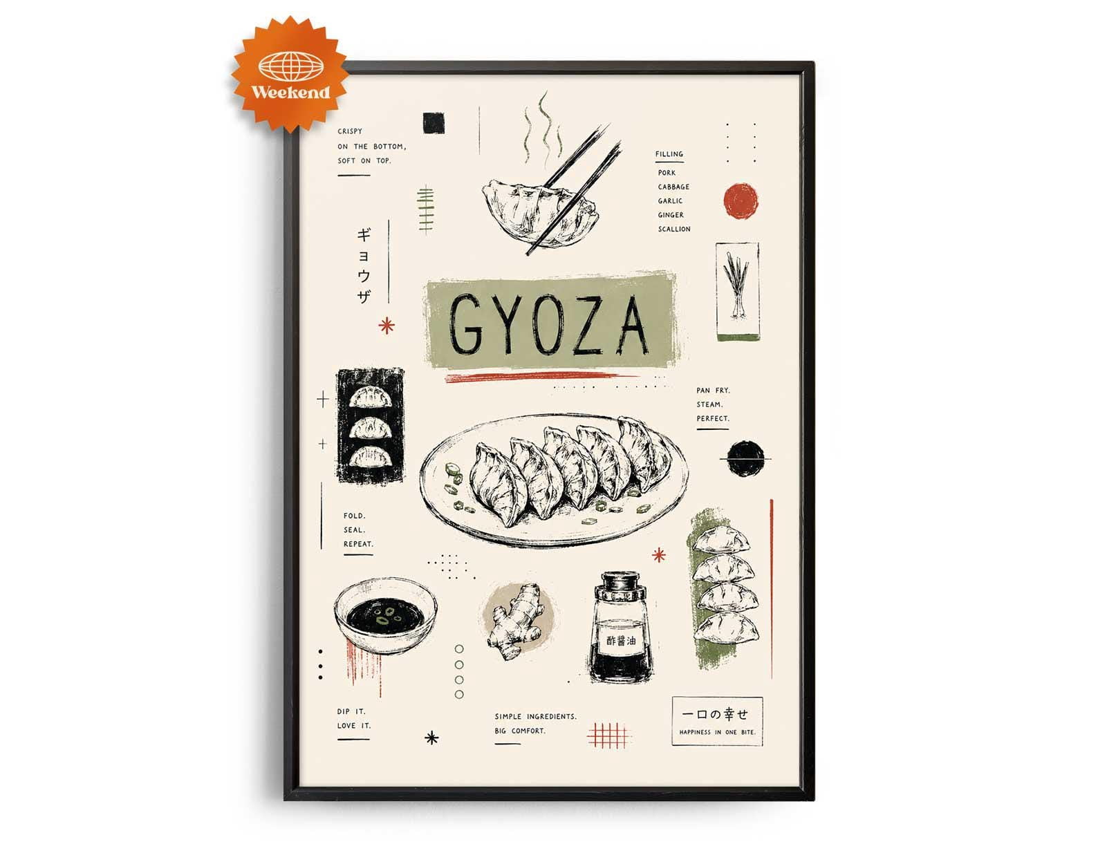 Hand Draw Food Kitchen Gyoza Hand Drawn Food Recipe Lover Poster , Poster Print Only ...