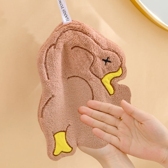 Kitchen Hand Towel | Goose & Roasted Duck Pattern | Coral Fleece | 23x17cm | Absorbent, Quick-Dry, Hang Loop | White, Brown