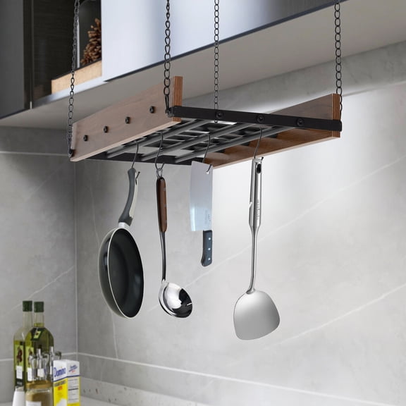 Kitchen Hanging Pot Pan Holder Hanger Iron Rack Cookware Organizer Storage Shelf with Hooks
