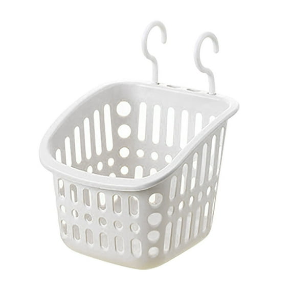 Kitchen Hanging Storage Basket with Hook Plastic Hanging Basket Kitchen Storage organizer,Housekeeping Storage Solution for Hanging Basket with Holes for Drainage,21.5x16.5x13.5cm(White17x19x15.5cm)