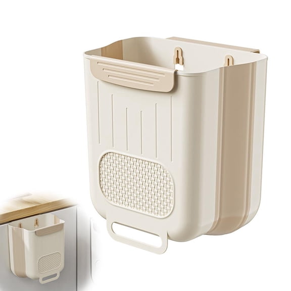 Kitchen Hanging Trash Can, 1.6 Gallon Collapsible Waste Bin, Small Kitchen Compost Bin for Food Scraps, Wall Mounted Garbage Can for Bathroom, Car, RV