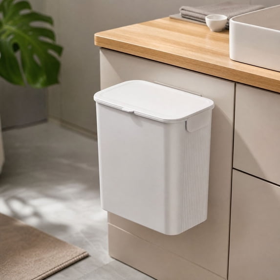 Kitchen Hanging Trash Can Large Capacity Garbage Basket Wall Mounted Trash Bin with Lid for Bathroom,9.36x4.92x9.88 inch
