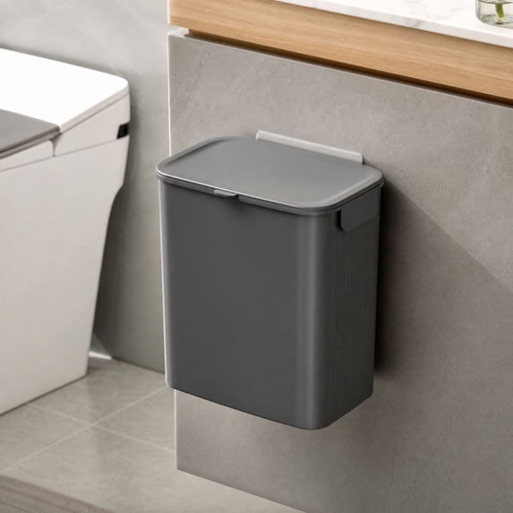 Kitchen Hanging Trash Can Large Capacity Garbage Basket Wall Mounted Trash Bin with Lid for Bathroom,9.36x4.92x9.88 inch