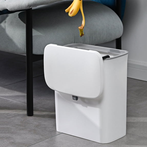 Kitchen Hanging Trash Can with Lid 2.4 Gallon, Cabinet Kitchen Compost Bin Counter Top Under Sink,Mountable Indoor Compost Bucket for Cupboard Bathroom, Wall Mounted Counter Waste Compost Bin