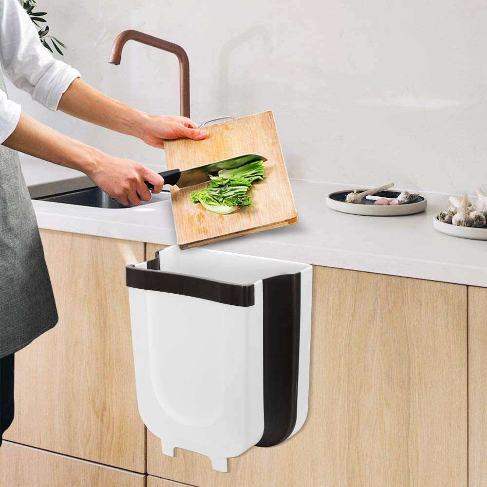 KITCHENMAX LARGE Hanging Trash Can for Kitchen Cabinet Door, Collapsible  Trash Bin Small Compact Garbage Can Attached to Cabinet Door Kitchen Drawer