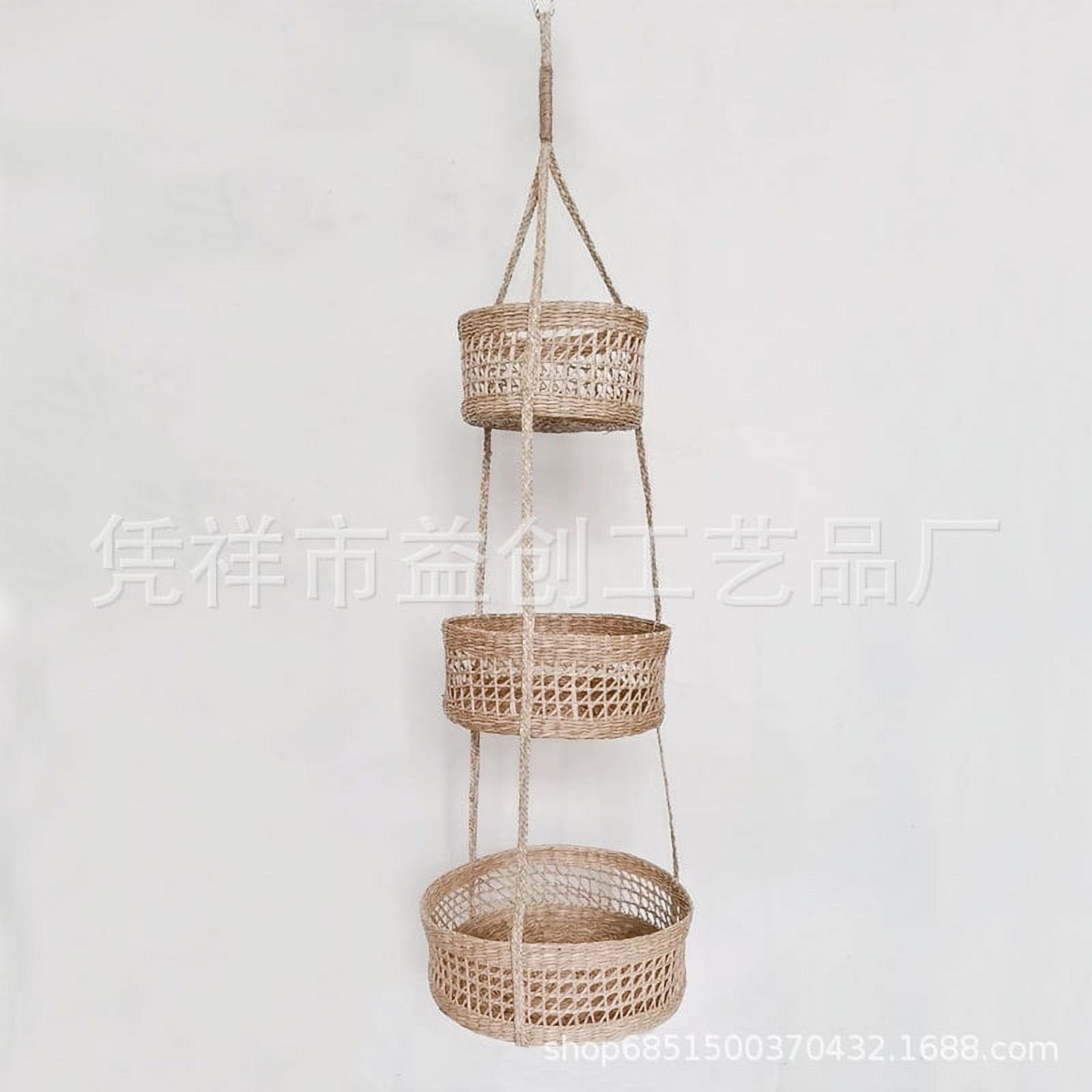 Kitchen Hanging Vegetable Basket 3Tier Woven Hanging Organizer Hanging