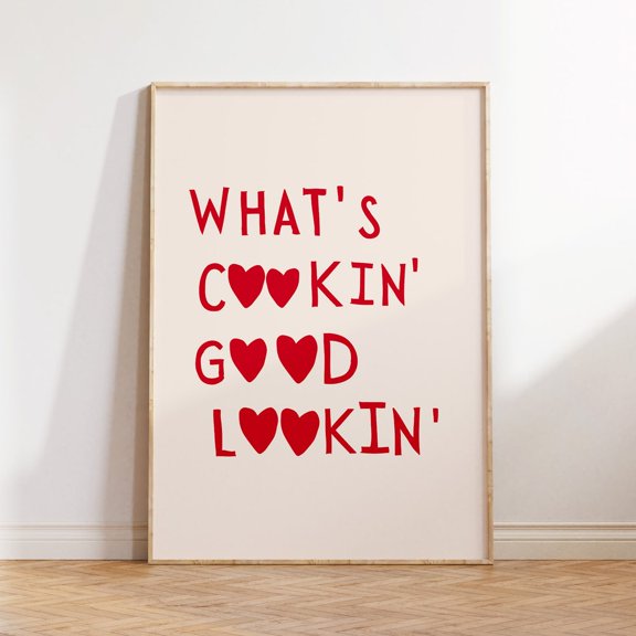 Kitchen Heart Cooking Wall Art Typography Poster UNFRAMED PAPER POSTER, Home Decor