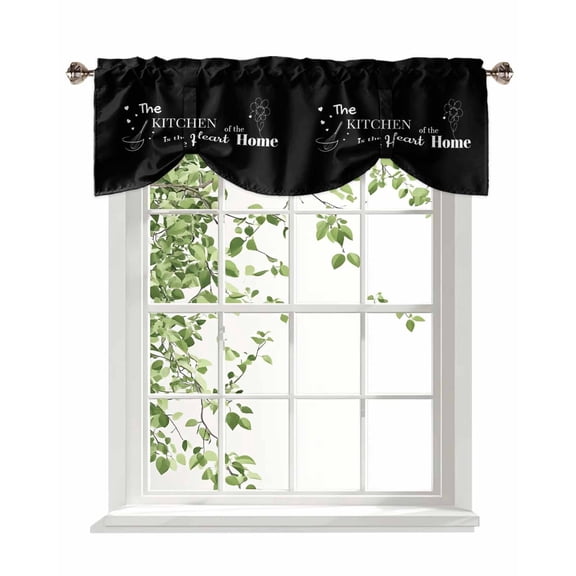 The Kitchen Is The Heart of The Home Tie Up Valances Curtain, Kitchenware Flower Kitchen Valances for Windows Decor, Rod Pocket Short Curtains Set for Bedroom/Bathroom, 42"x12"