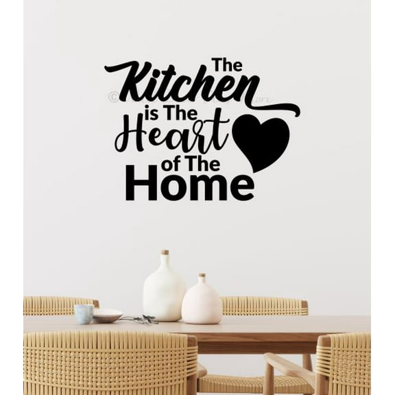 Kitchen Heart Of Home Wall Decals Stickers Quote Lettering Word Art 23x17-Inch Black