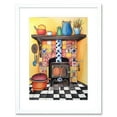 thumbnail image 1 of Kitchen Hearth Fireplace With Multicoloured Tiles Folk Art Watercolour Painting Artwork Framed Print Wall Art 9X7 Inch, 1 of 5
