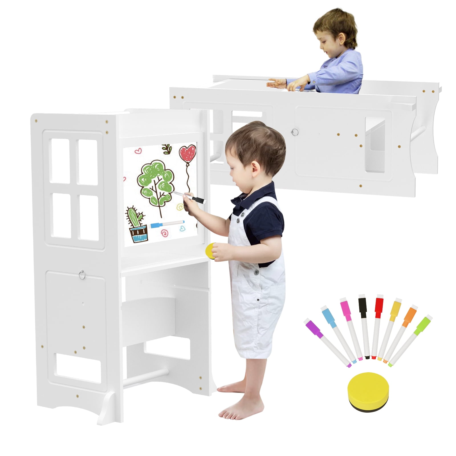 Kitchen Helper Stool for Toddlers, Wooden Toddler Learning Standing