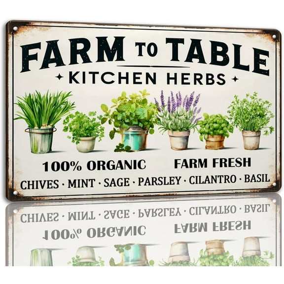 Kitchen Herbs Metal Sign Farm To Table Tin Sign Vintage Wall Art Decor For Kitchen Garden Farmhouse 8x12 Inch