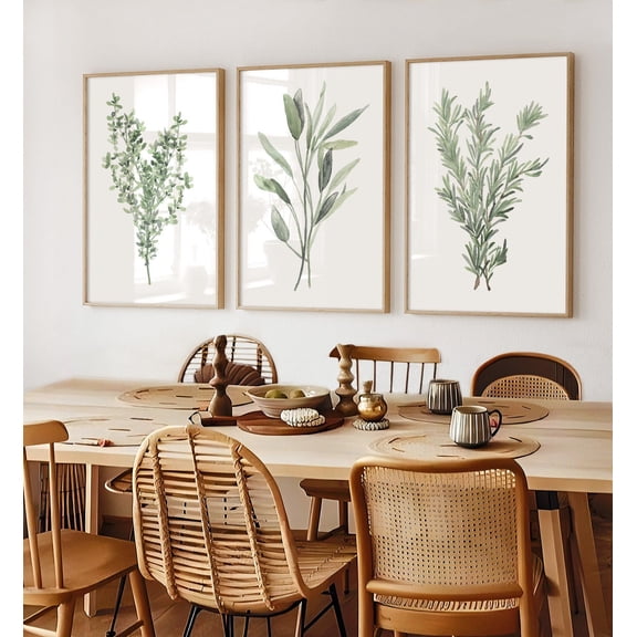 Kitchen Herbs Thyme Sage Rosemary Modern Greenery Botanical Abstract, Poster Only