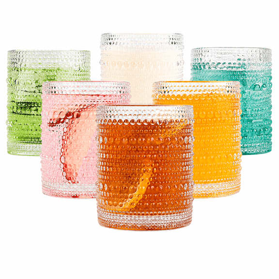 Drinking Glasses Set of 6,12oz Clear Hobnail Glass Cups