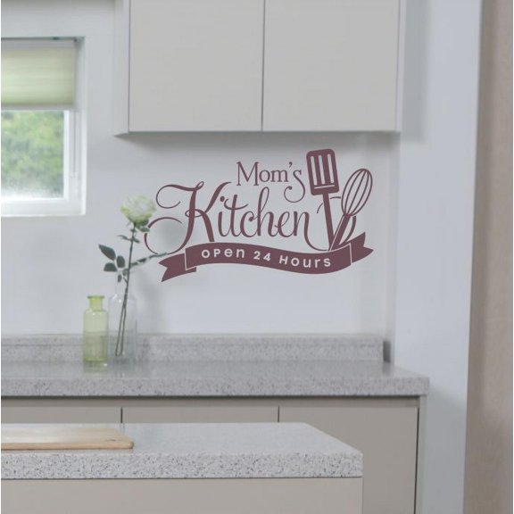 Kitchen Home Décor Mom's Kitchen Open 24 Hours Vinyl Lettering Family Wall Sticker Decals 23x13-Inch Eggplant