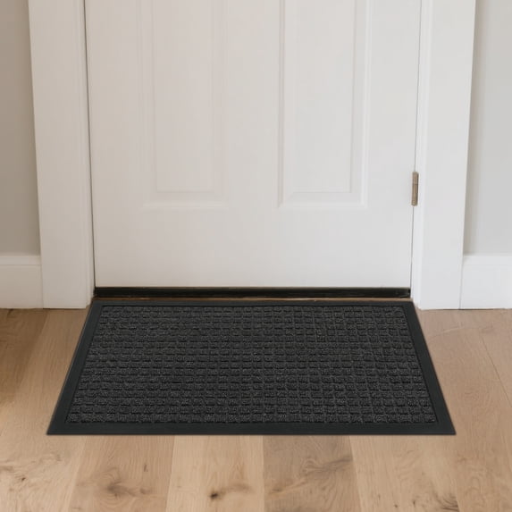 Kitchen & Home Floor Mat Polypropylene Small Grid Composite Rubber Mat, Gray, 45x75x0.7cm
