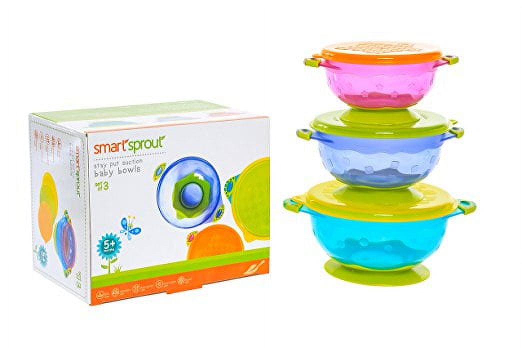 Potchen 4 Set Silicone Baby Bowls with Lid Spoon and Fork Suction Bowls for  Baby Toddler Self-feeding Baby Food Bowl First Stage Dishwasher and