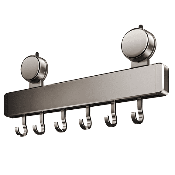 Kitchen Hook Rack, 11.8 x 2 x 5.3 in / 30 x 5 x 13.5 cm Wall Mounted Utensil Hanger, Space Aluminum, Removable Hooks, No Drill Installation, Rustproof, Easy to Clean