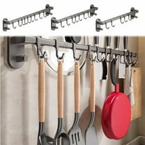 Kitchen Hook Rack Wall Mounted No Drill Hanging Rod | Aluminum Black Multifunction Utensil Holder Organizer | Pot Shovel Spoon Storage | 50cm 40cm 30cm | 1 Pack