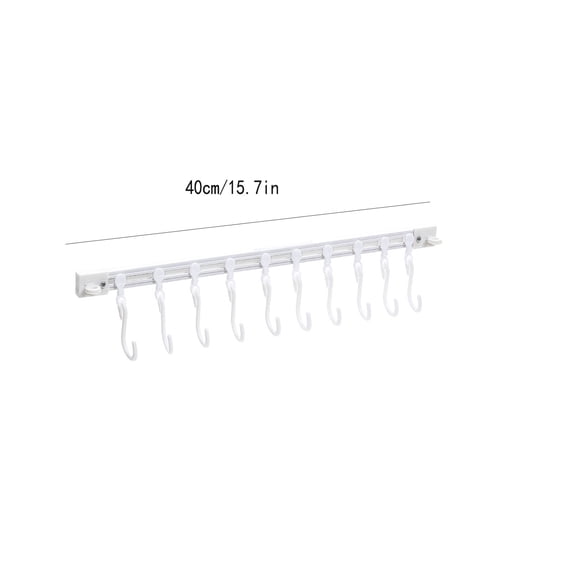 Kitchen Hooks for Hanging Utensils, Kitchen Storage Rack Multifunctional Slide Rail Hook with Sliding Hooks No-Drill Adhesive for Pots Pans Towels