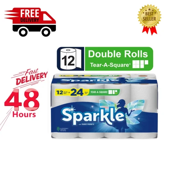 Kitchen Household Clean Up Paper Towels Bulk 12 Double Rolls = 24 Regular Rolls