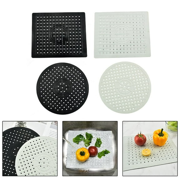 Kitchen Insulation Mat Sink Drain Pad Tableware Protector Pad Non Slip Rubber Black Round YIWEI