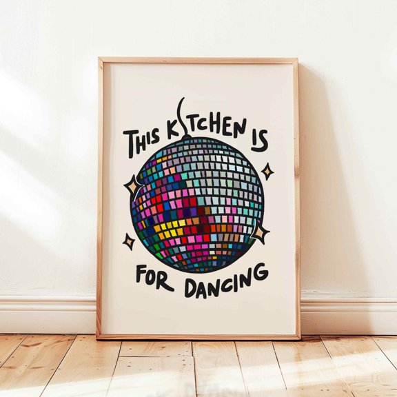 Kitchen Is For Dancing Colorful Disco Ball Modern Dining Room Wall Decor Design1 Unframed Paper Print