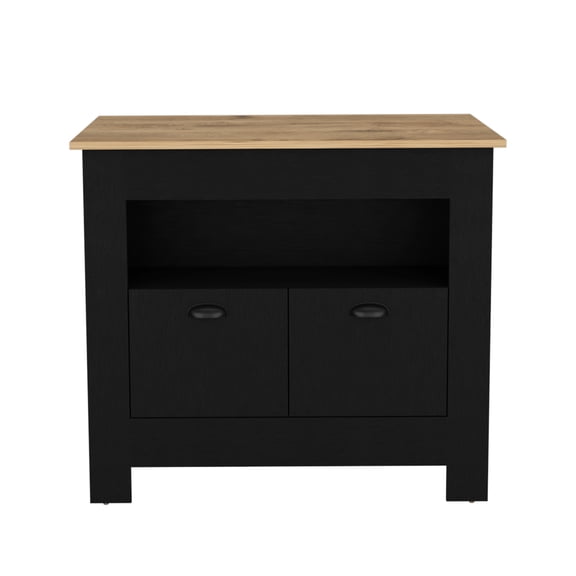 Kitchen Island - 40.5"x27.5" Countertop For Needs Ample Storage With Open Shelf & Two Enclosed Cabinets Construction Durability Multi-functional Various Work Tasks In Black/ Spacious 40.5x27.5